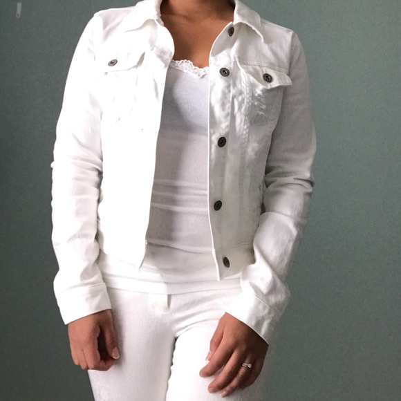 Arizona Jean Company Jackets & Blazers - White Distressed Denim Jacket